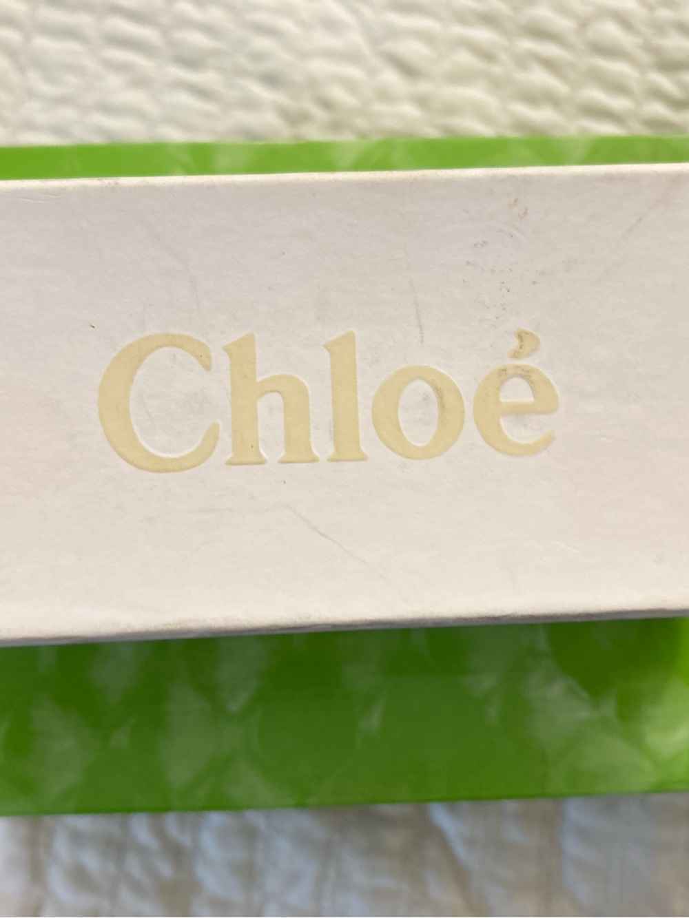 Chloé Sunglasses Box with Cream Logo and Lime Green Accent